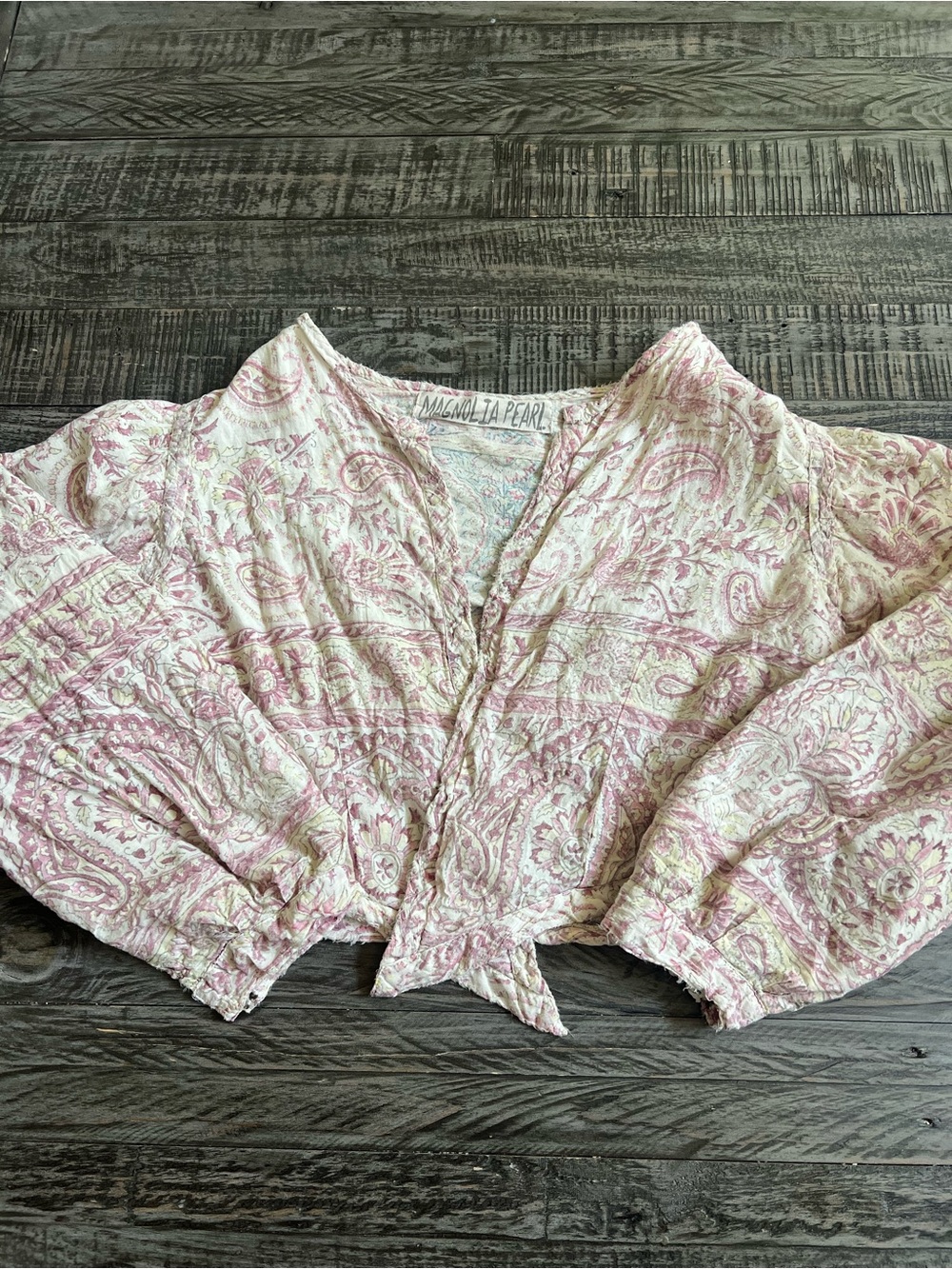 Magnolia Pearl Cream and Dusty Rose Paisley Cropped Jacket